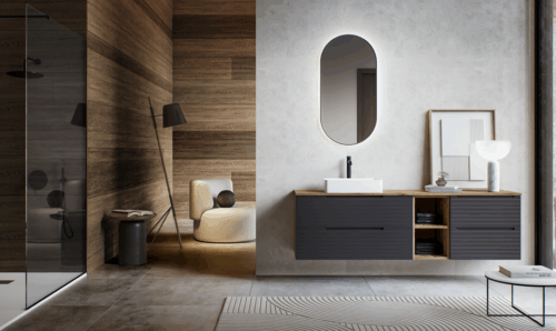 alt="Meuble salle de bain Cuba suspendu 4 tiroirs + niche"