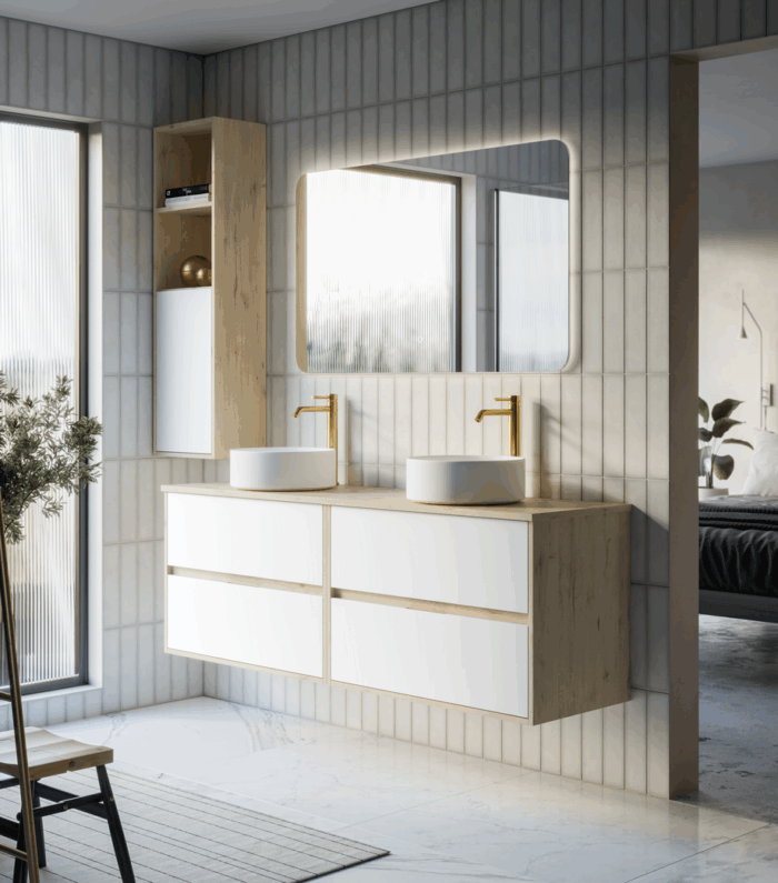alt="Meuble salle de bain Lima suspendu 4 tiroirs"