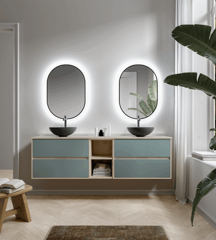 alt="Meuble salle de bain Lima suspendu 4 tiroirs + niche"