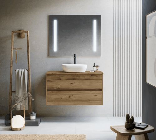 alt="Meuble salle de bain Santiago suspendu 2 tiroirs"