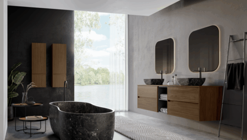 alt="Meuble salle de bain Santiago suspendu 4 tiroirs + niche"